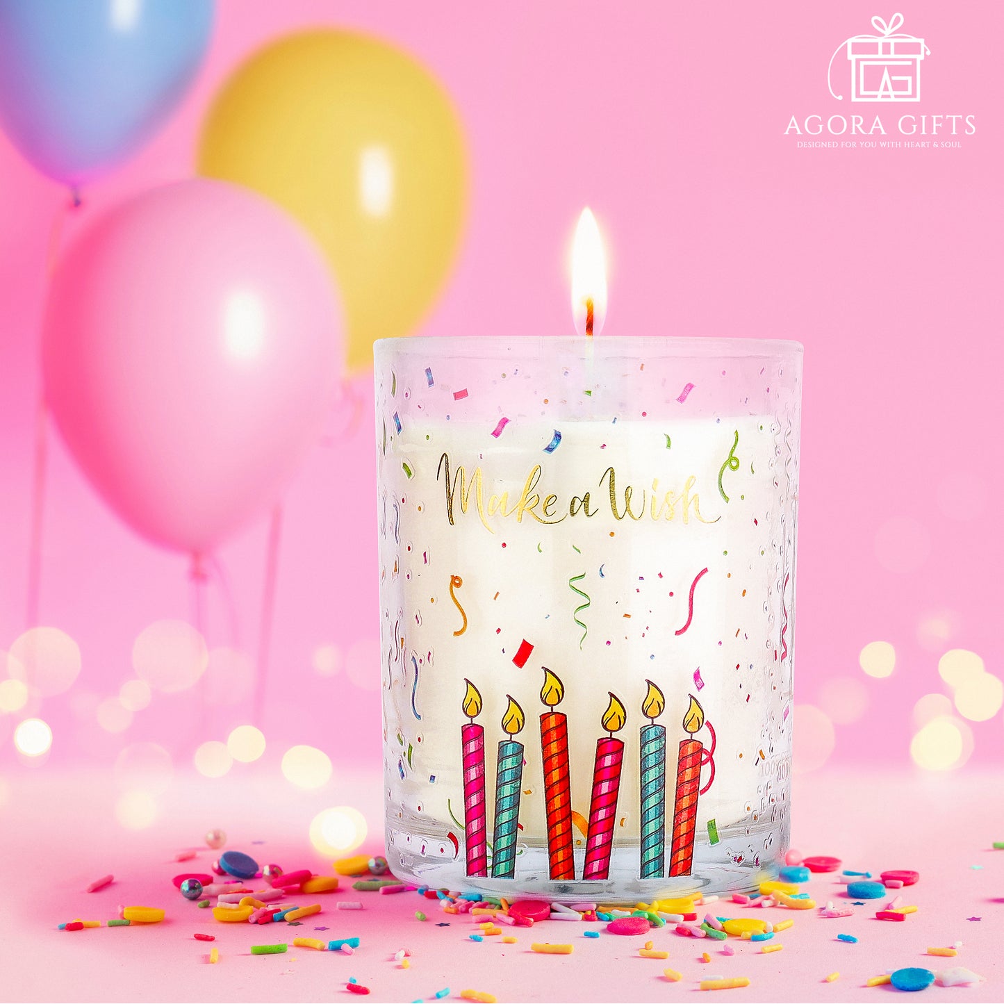 Happy Birthday Candle - 100% Soy Vanilla-Cake Scented Candle in Beautiful Decor Glass Jar 9oz - Unique Gift Set with Cute Birthday Card