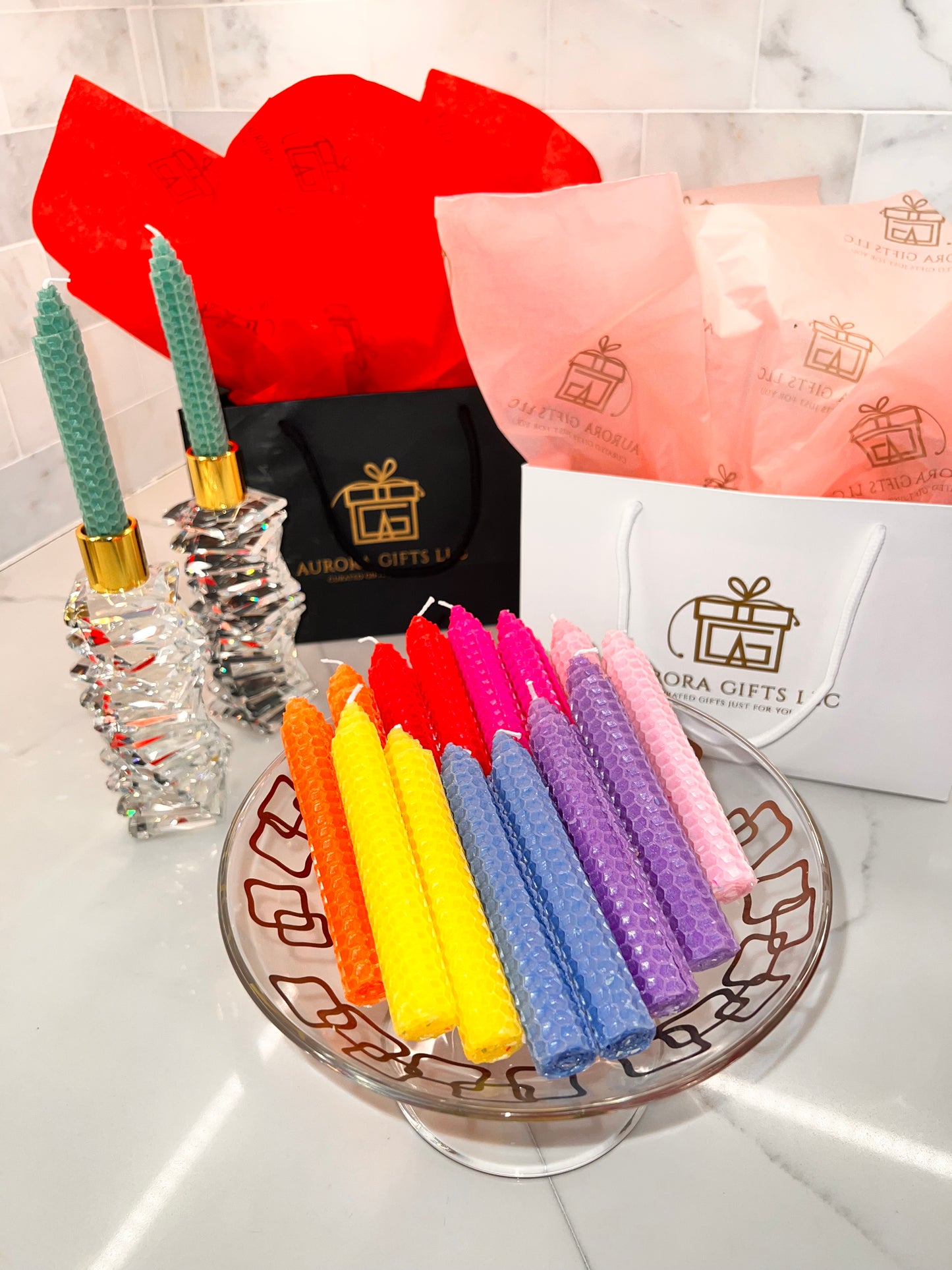 16-Piece Jewel-Toned Hand-Rolled 100% Beeswax 5" Tapered Candles