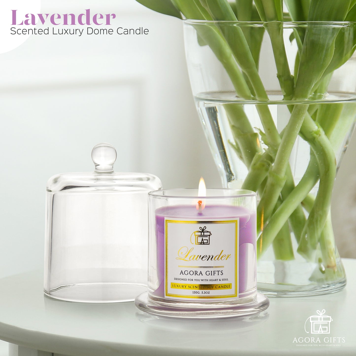 Luxury Lavender Soy Scented Candle In A Glass Dome Decorative Cloche