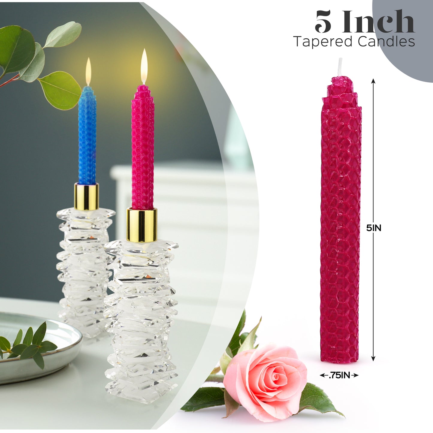 16-Piece Jewel-Toned Hand-Rolled 100% Beeswax 5" Tapered Candles