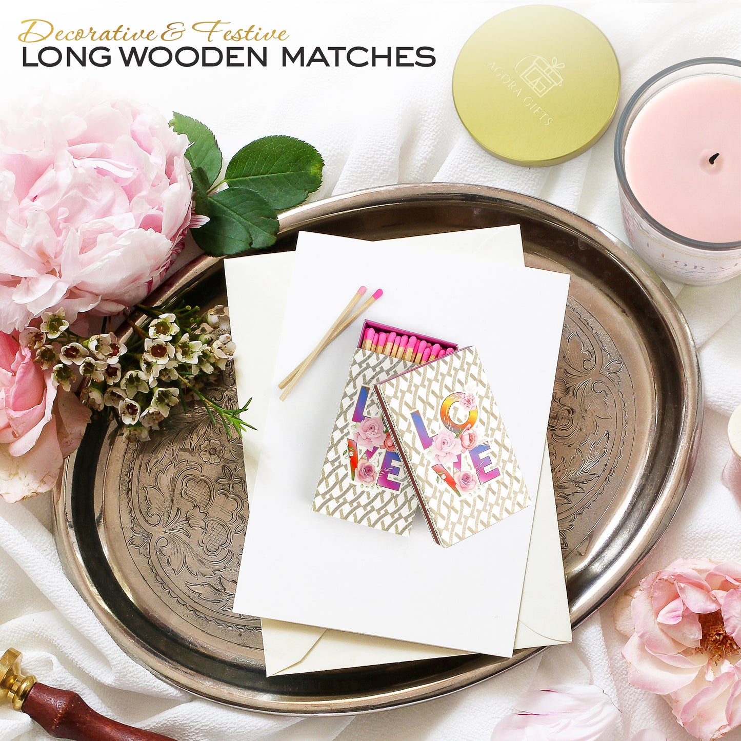Love Design Match Box Contains 50 Wooden Matchsticks 4" Length