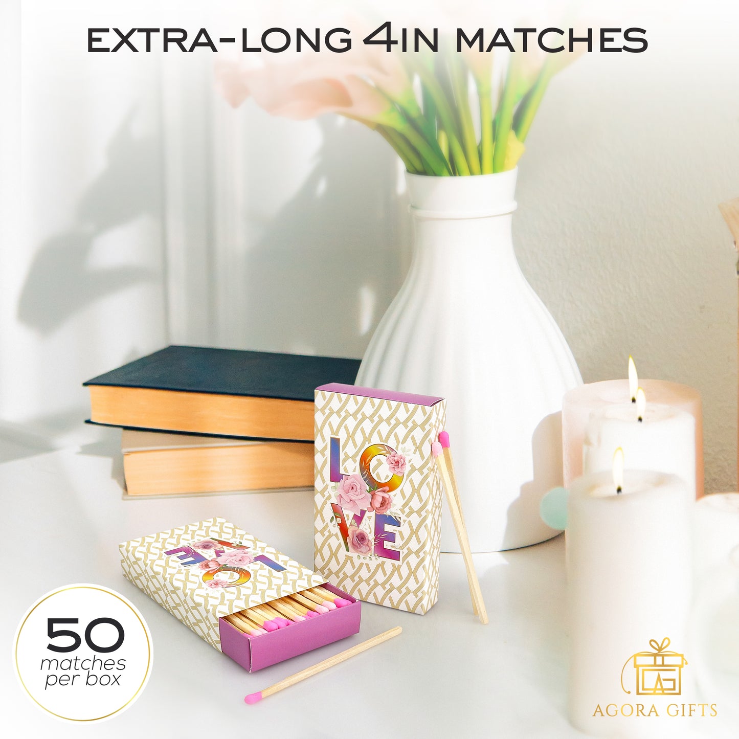 Love Design Match Box Contains 50 Wooden Matchsticks 4" Length