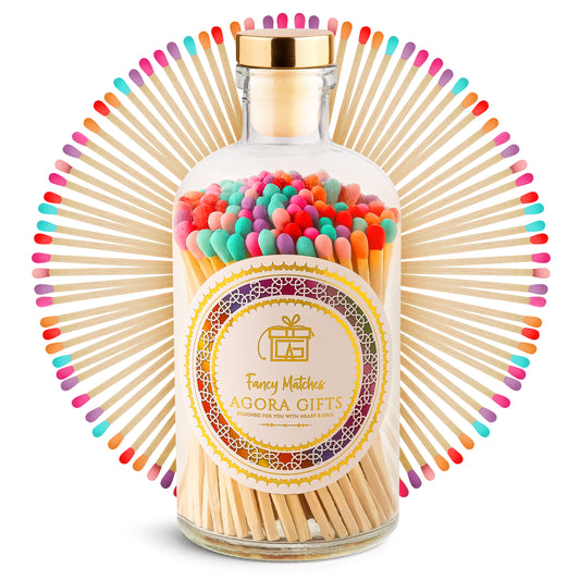 Apothecary Glass Jar with Gold Top Containing 110 Multi-Colored Wooden Matches
