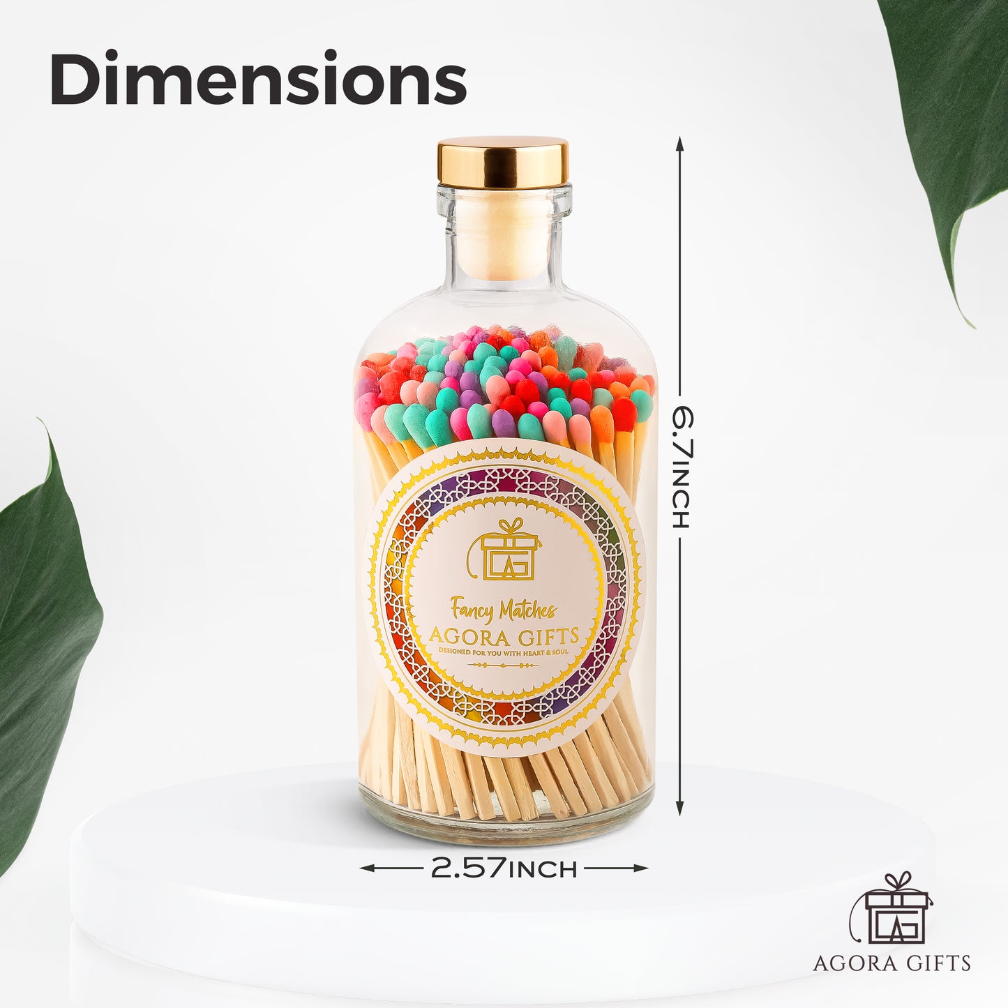 Apothecary Glass Jar with Gold Top Containing 110 Multi-Colored Wooden Matches