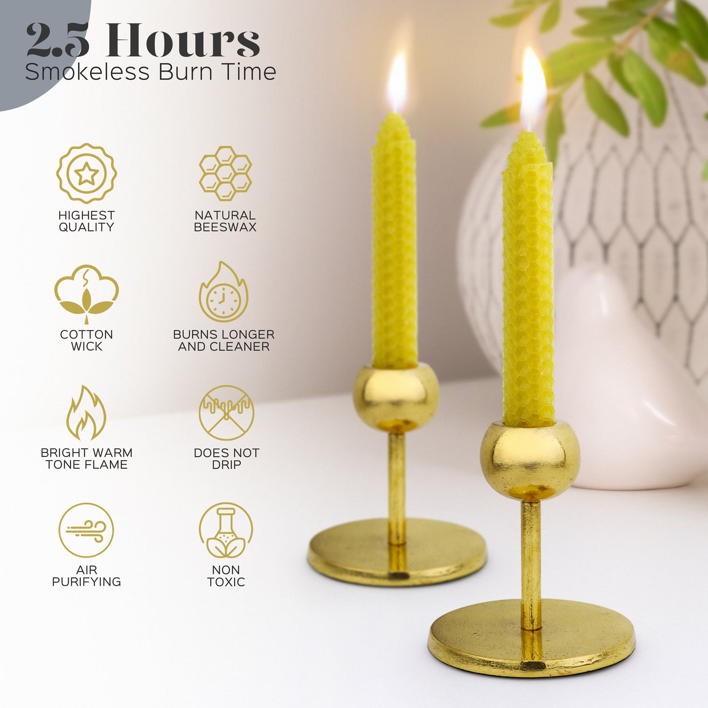 16-Piece Jewel-Toned Hand-Rolled 100% Beeswax 5" Tapered Candles